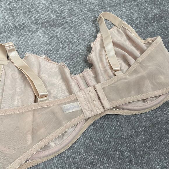 Vintage 90s Floral Embroidered Mesh Underwire Bra 42DD Cream Nude Coquette NWT - Picture 11 of 16